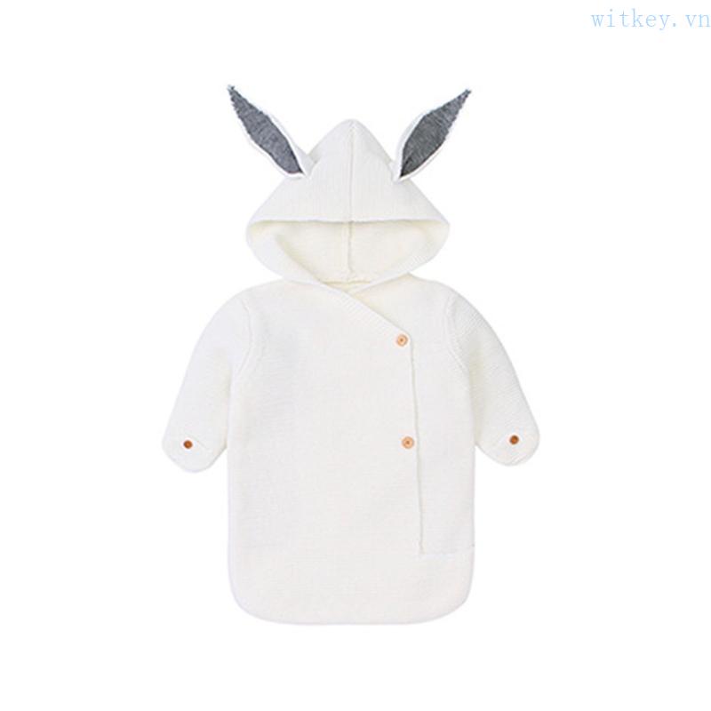 Chăn Quấn Em Bé Bằng Cotton Dệt Kim Hình Tai Thỏ Dễ Thương