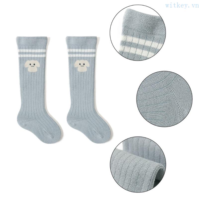 1 Đôi Vớ Dài Đến Đầu Gối Màu Trơn Thoáng Khí In Họa Tiết Hoạt Hình Cho Bé