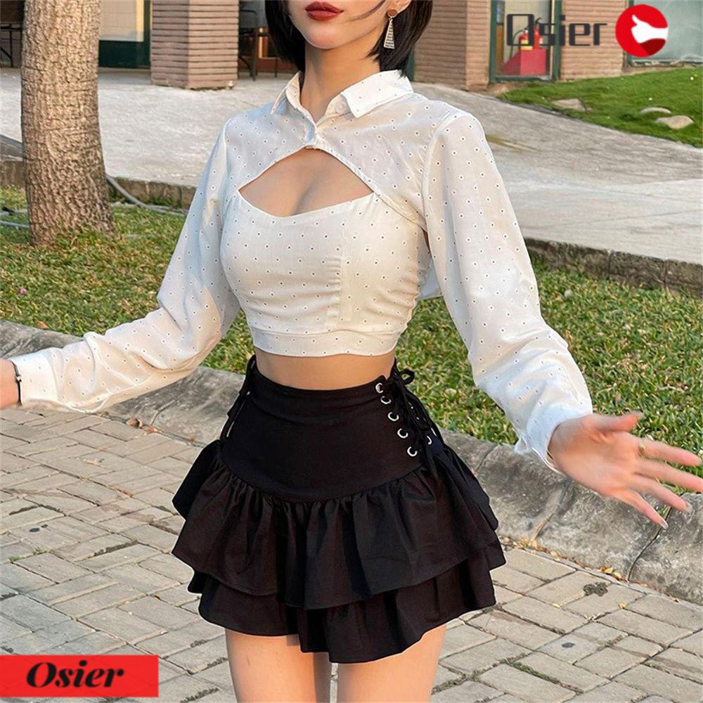 Osier1 Chân Váy Mini Lưng Cao Phong Cách Gothic Đường Phố Thời Trang Mùa Hè Cho Nữ