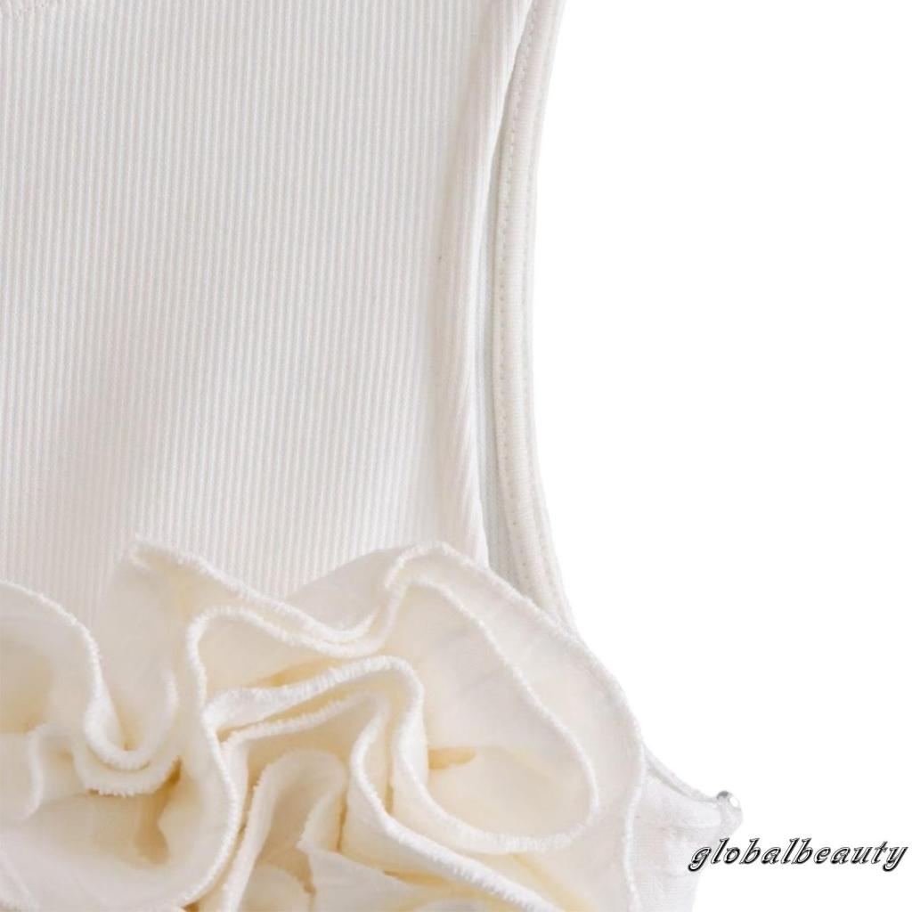 Áo Croptop Sát Nách Màu Trơn In Họa Tiết Hoa 3D Thời Trang Mùa Hè Cho Nữ