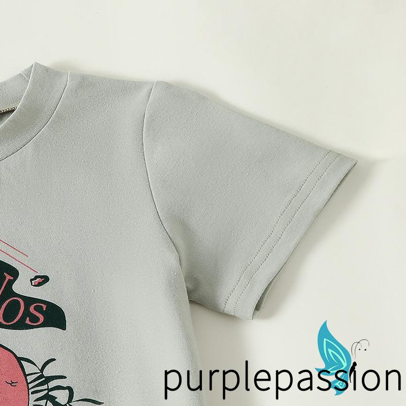 Bộ Áo Thun Tay Ngắn In Hình Khủng Long Phối Quần Short Lưng Thun Thời Trang Mùa Hè Cho Bé Trai