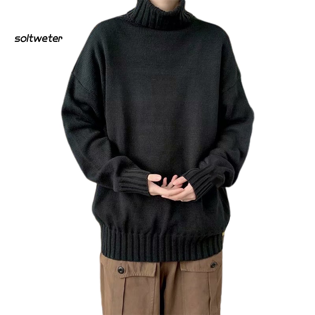 Áo Sweater Dệt Kim Cổ Cao Màu Sắc Đơn Giản Cho Nam Giới