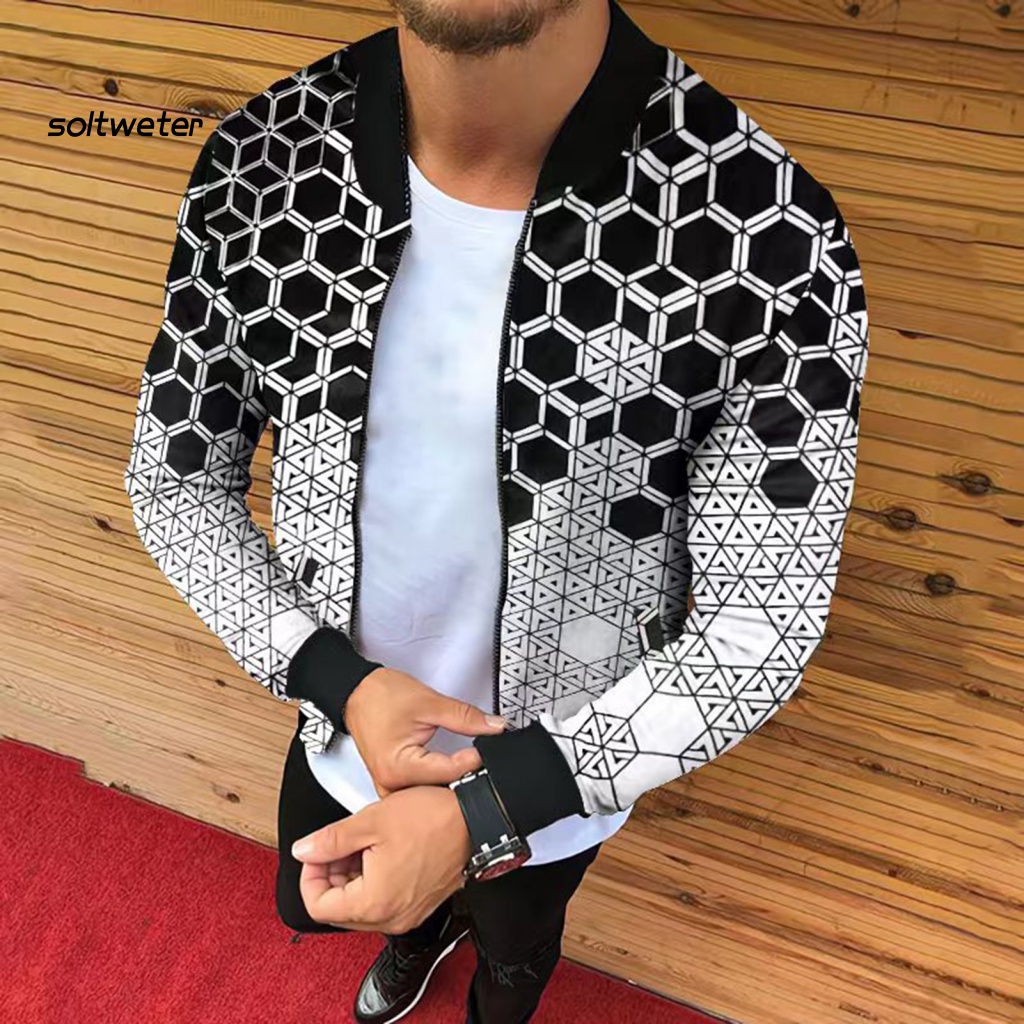 Áo Khoác Gió Cổ Đứng Dáng Rộng Có Khóa Kéo In Họa Tiết Kỹ Thuật Số Phong Cách Đường Phố Mùa Thu Cho Nam