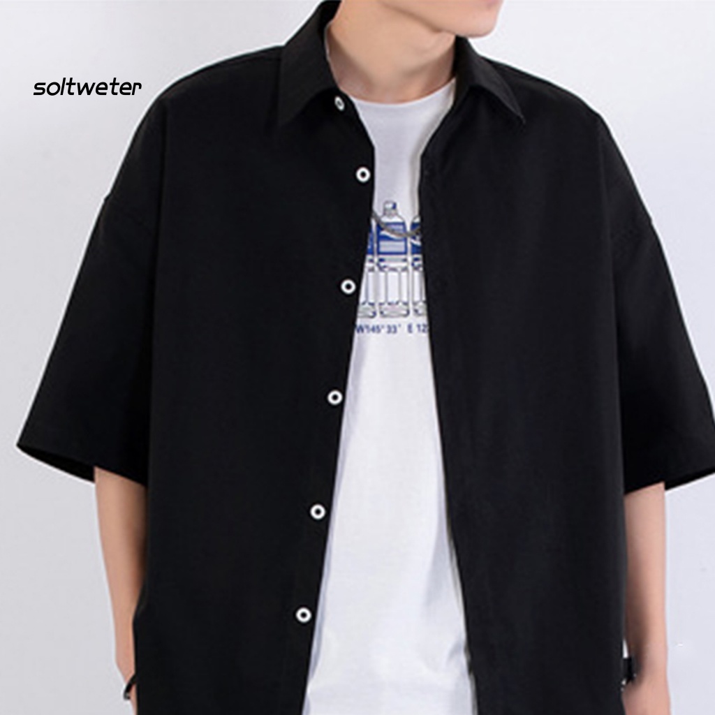 1 Bộ Áo Sơ Mi Màu Trơn Dáng Rộng + Quần Short Phong Cách Thể Thao Thời Trang Mùa Hè Cho Nam