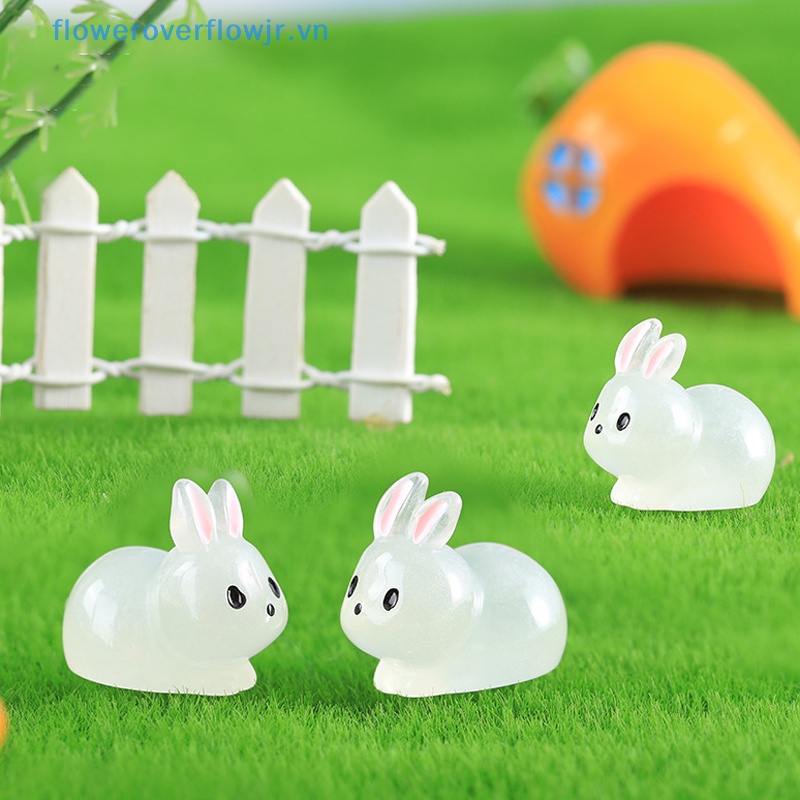 Set 5 Tượng Thỏ Mini Bằng Nhựa Resin Trong Suốt Phát Sáng Trang Trí Tiểu Cảnh DIY