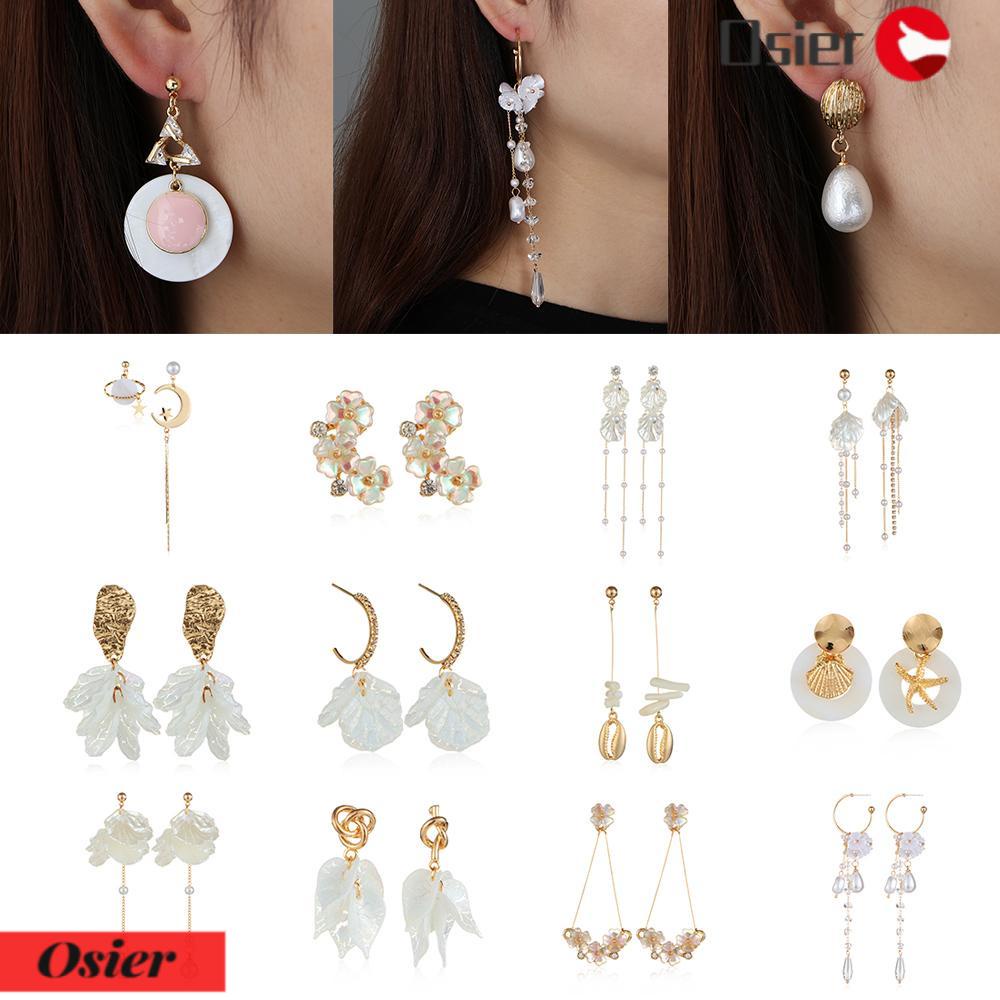 Bông Tai Dạng Xỏ Bằng Acrylic Màu Trắng Phối Tua Rua / Hoa 1 Cái Cho