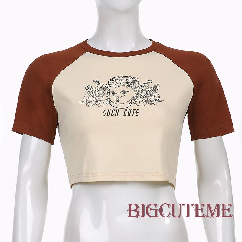 Áo Thun Lửng Ngắn Tay In Hình Thời Trang Nữ Tính