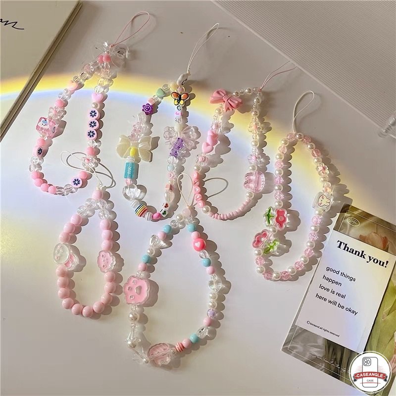 Dây Đeo Điện Thoại Xâu Hạt Ngọc Trai Hình Thỏ / Gấu Dễ Thương Kiểu Hàn Quốc Charms