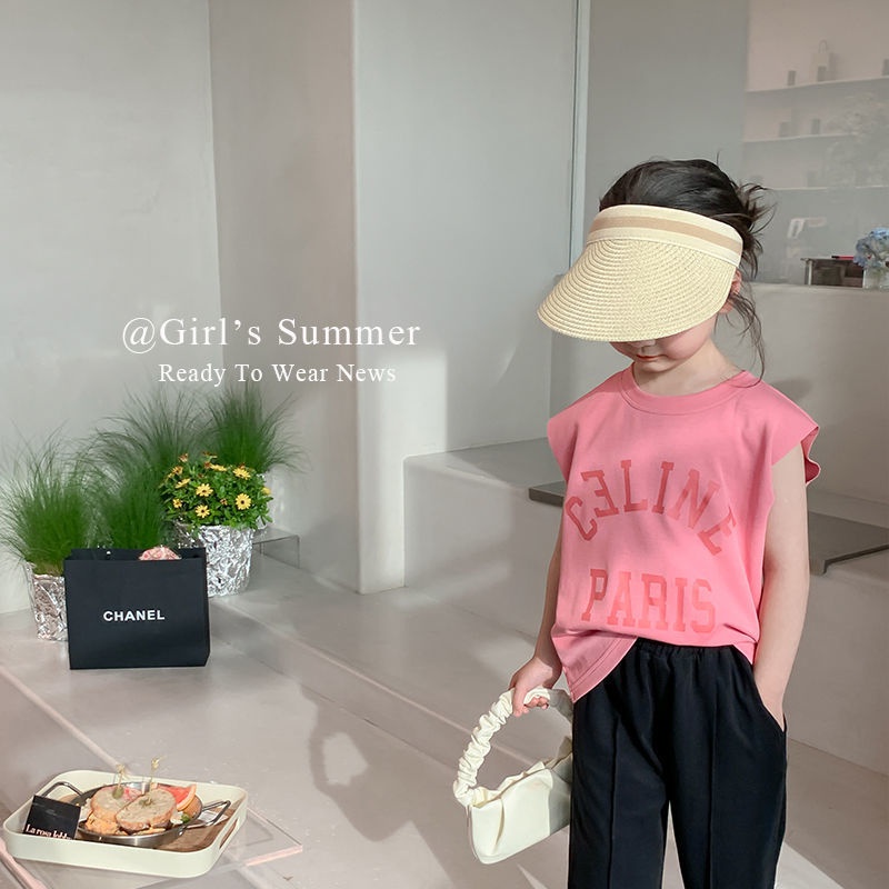 Áo Thun Cotton Sát Nách Thoáng Khí Nhanh Khô In Họa Tiết Hoạt Hình Phong Cách Hàn Quốc Thời Trang Mùa Hè Cho Bé Gái