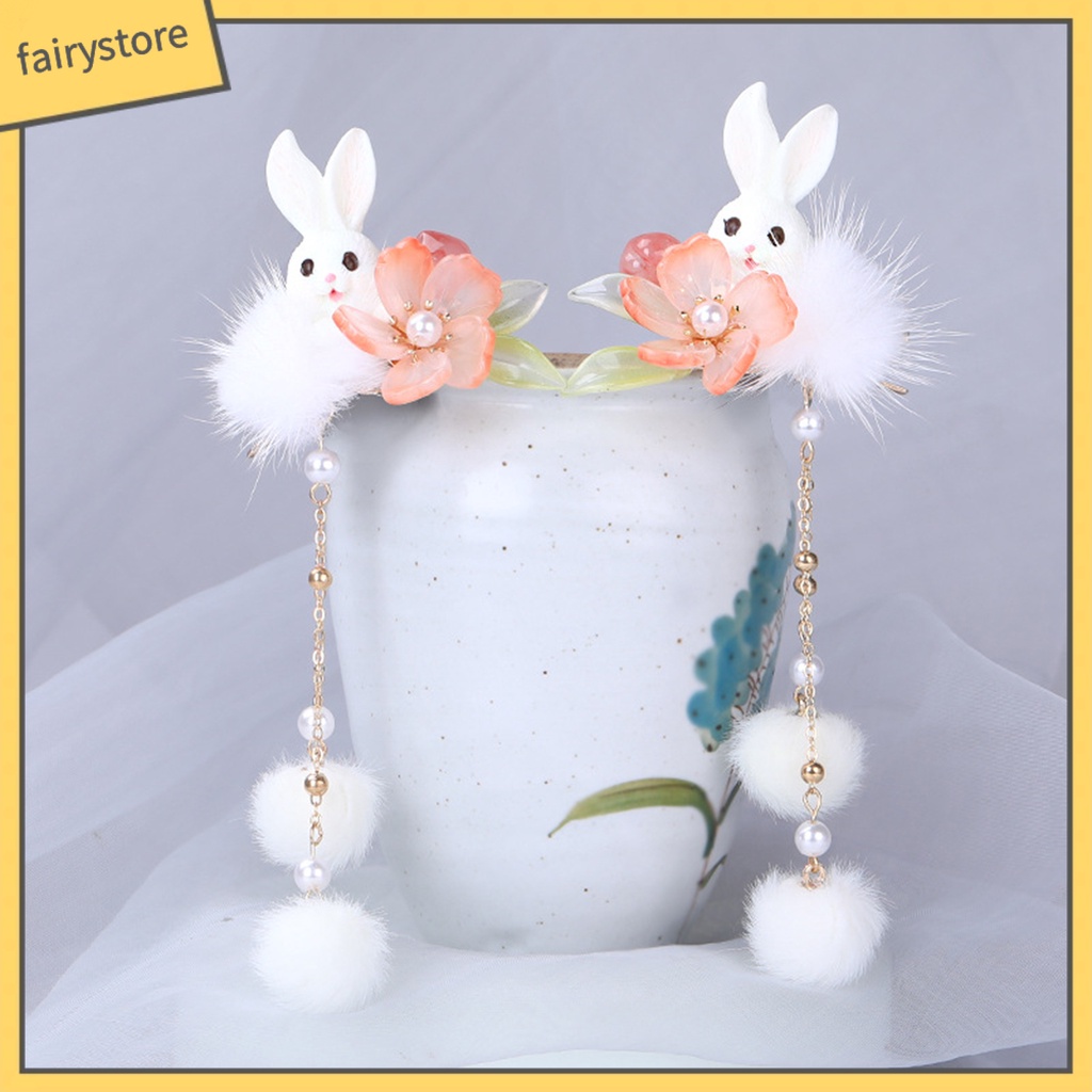 1 Cặp Kẹp Tóc Chuỗi Hạt Dài Đính Hoa Tua Rua Chống Trượt Hóa Trang Hán Phục