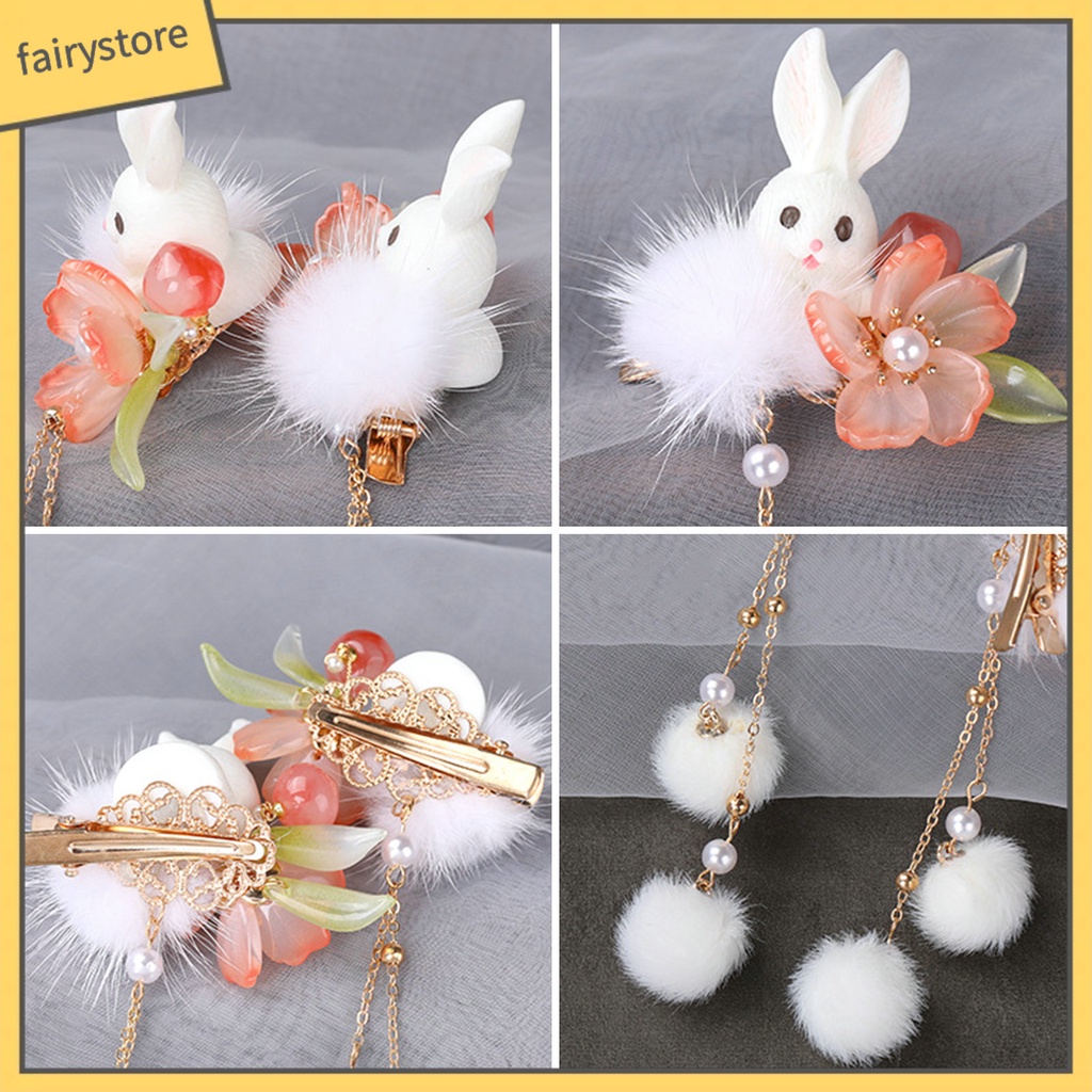 1 Cặp Kẹp Tóc Chuỗi Hạt Dài Đính Hoa Tua Rua Chống Trượt Hóa Trang Hán Phục