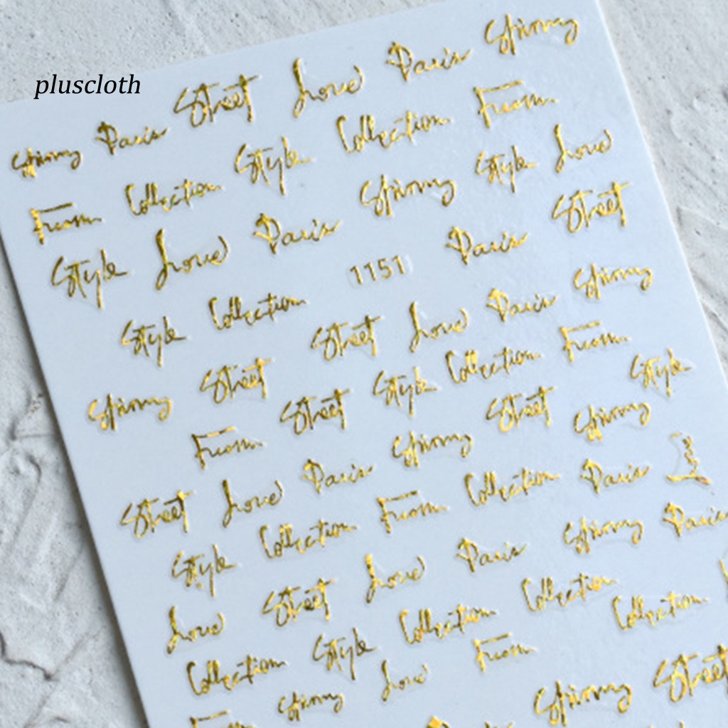 &lt; Pluscloth &gt; Miếng Dán Trang Trí Móng Tay Nghệ Thuật Nhiều Kiểu Chữ Cái Trượt Ba Chiều Lấp Lánh DIY