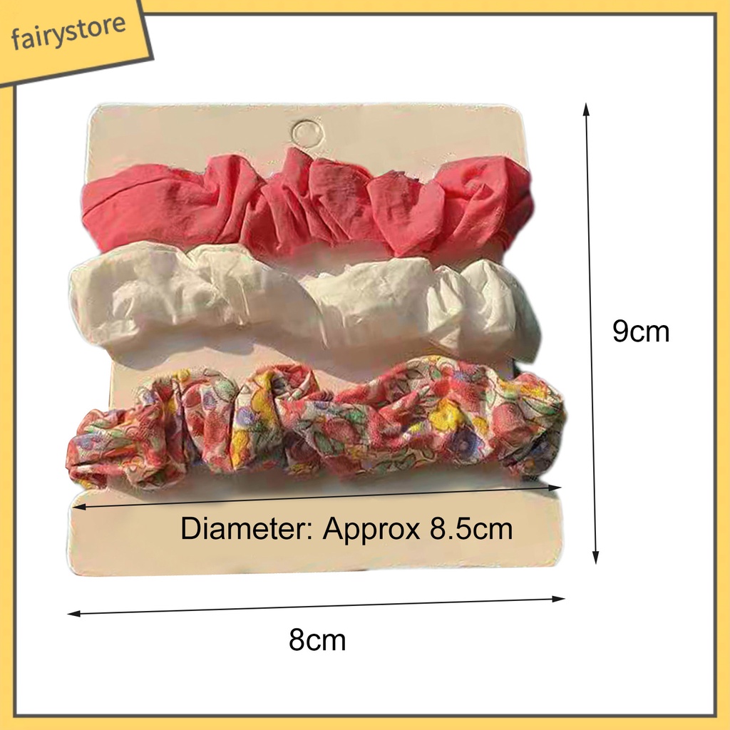 Set 3 Dây Buộc Tóc Cao Su Bọc Vải Chiffon Co Giãn In Họa Tiết Hoa Tươi Mới