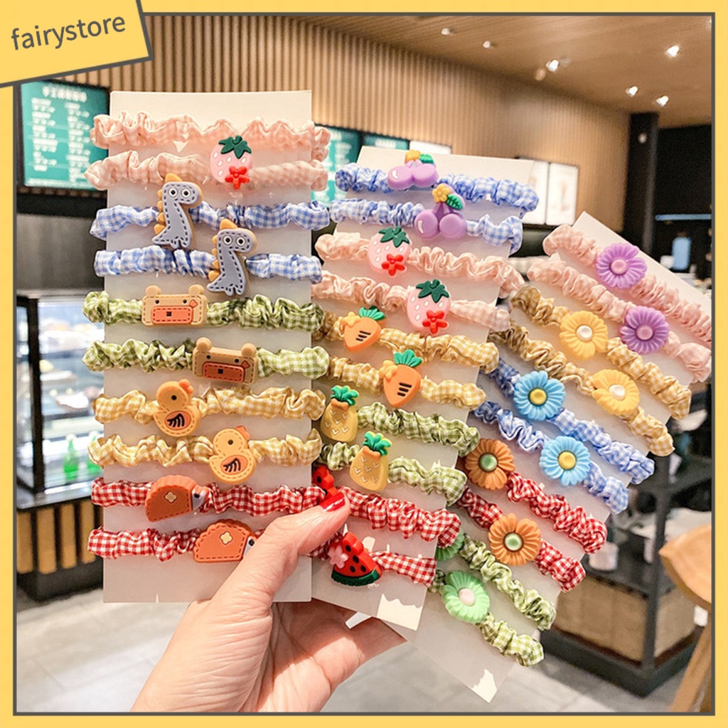 Bộ 10 Dây Cột Tóc Co Giãn Tốt Chống Rơi Siêu Nhẹ Họa Tiết Hoạt Hình Dễ Thương Cho Bé