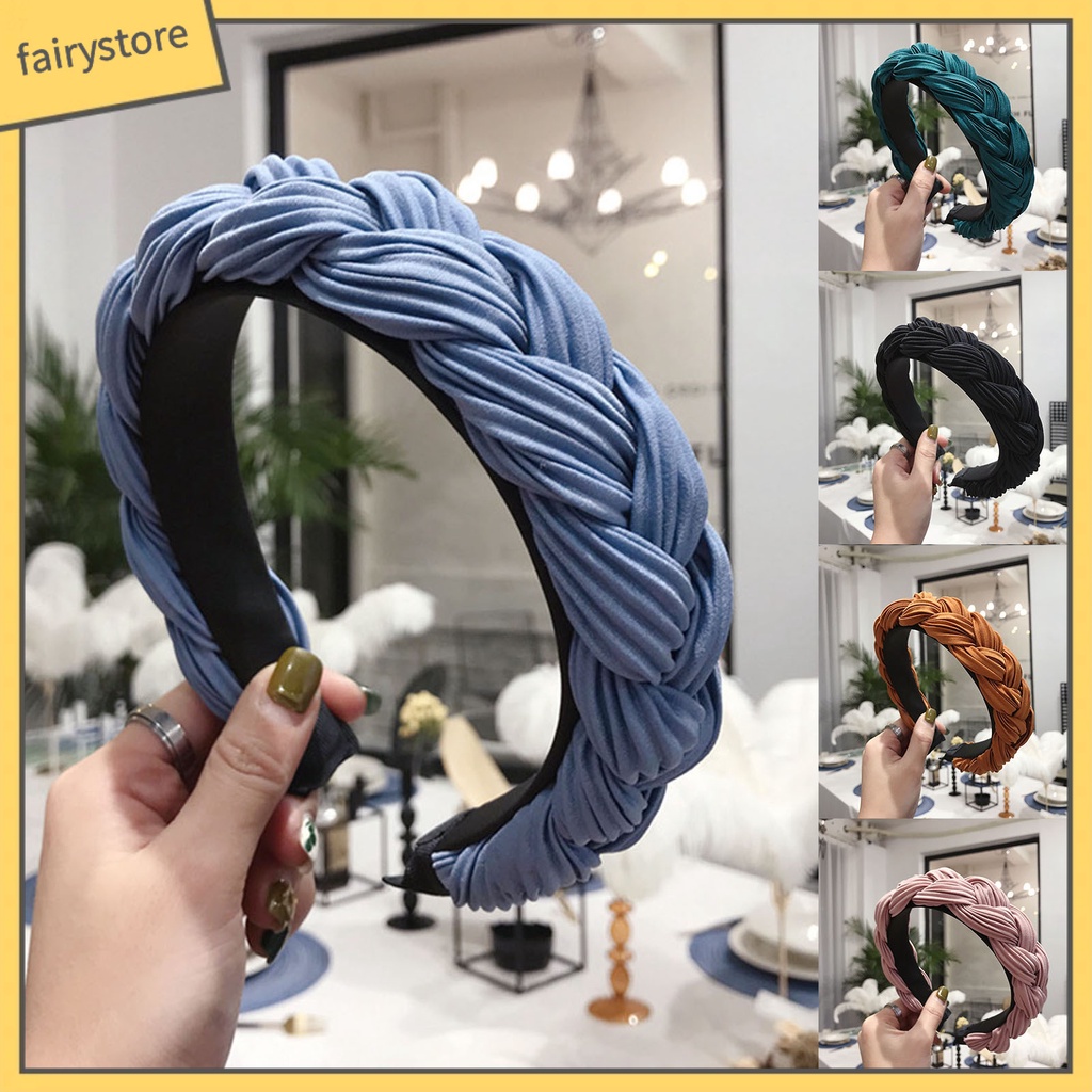 Băng Đô Cài Tóc Bản Rộng Chống Trượt Thắt Nút Chéo Màu Sắc Trơn Dành Cho Nữ