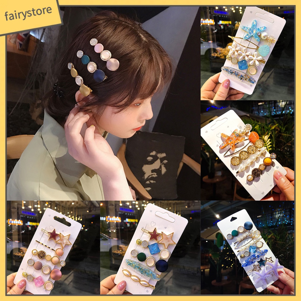 Set 5 / 8 / 10 Kẹp Tóc Hình Sao Biển Đính Ngọc Trai Giả Thanh Lịch Cho Nữ