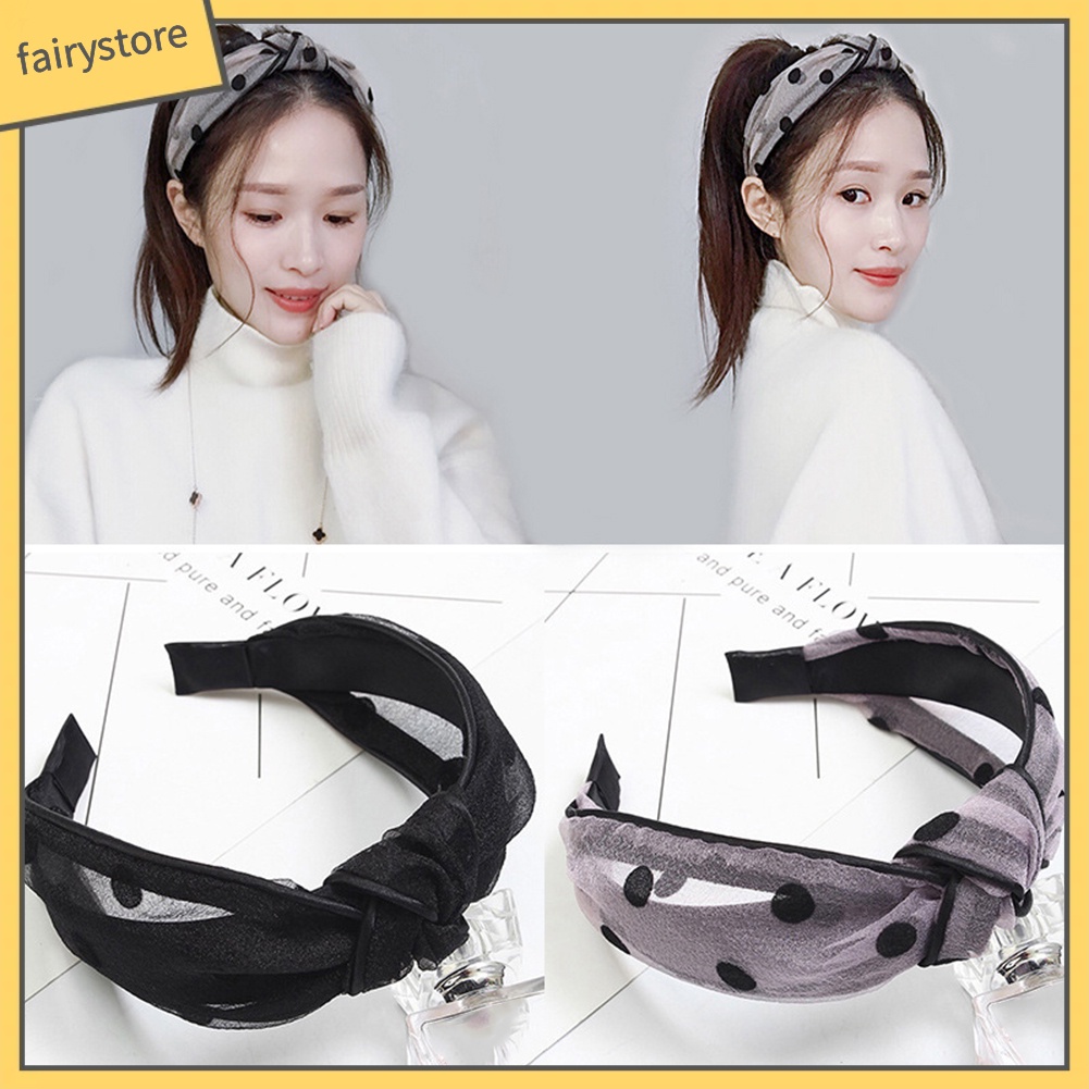 Băng Đô Cài Tóc Kiểu Thắt Nút Họa Tiết Chấm Bi Phong Cách Cổ Điển Cho Nữ