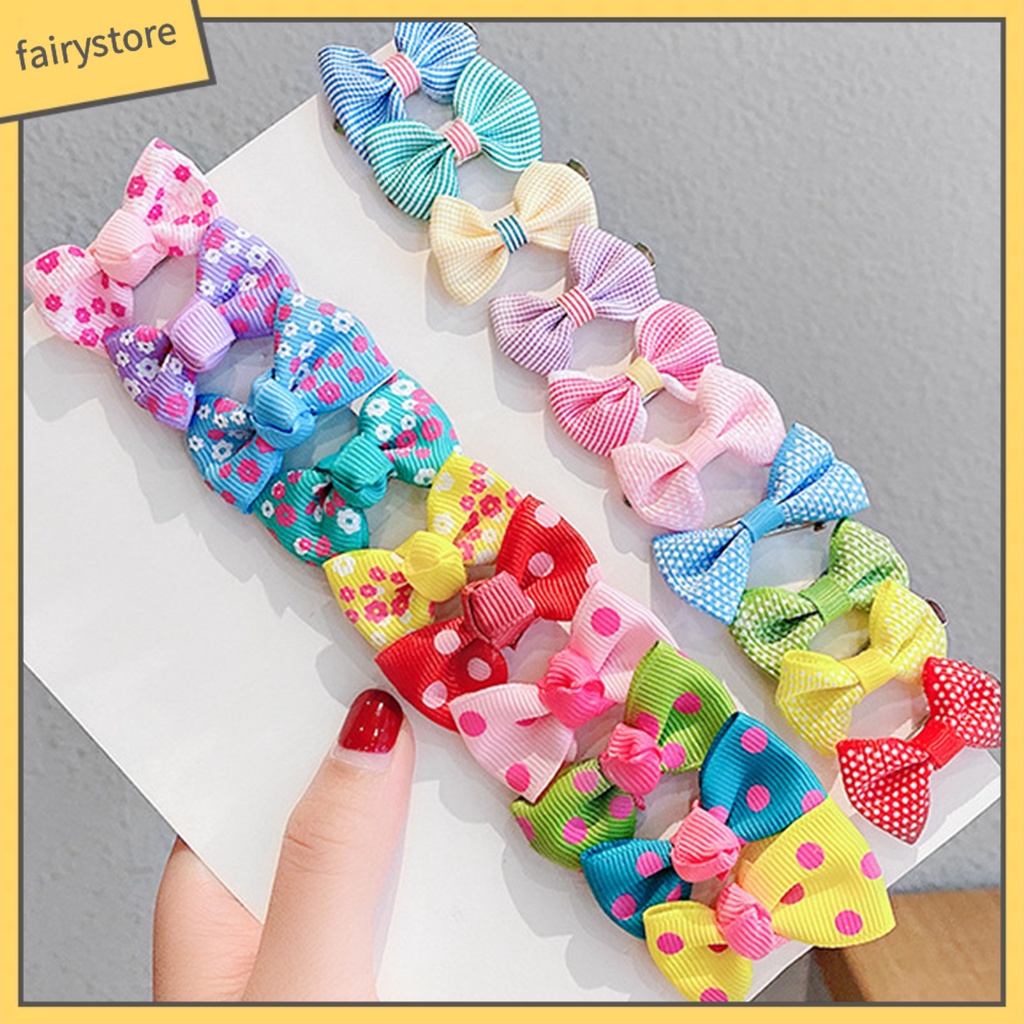 Set 10 Kẹp Tóc Nơ Co Giãn In Họa Tiết Dễ Thương