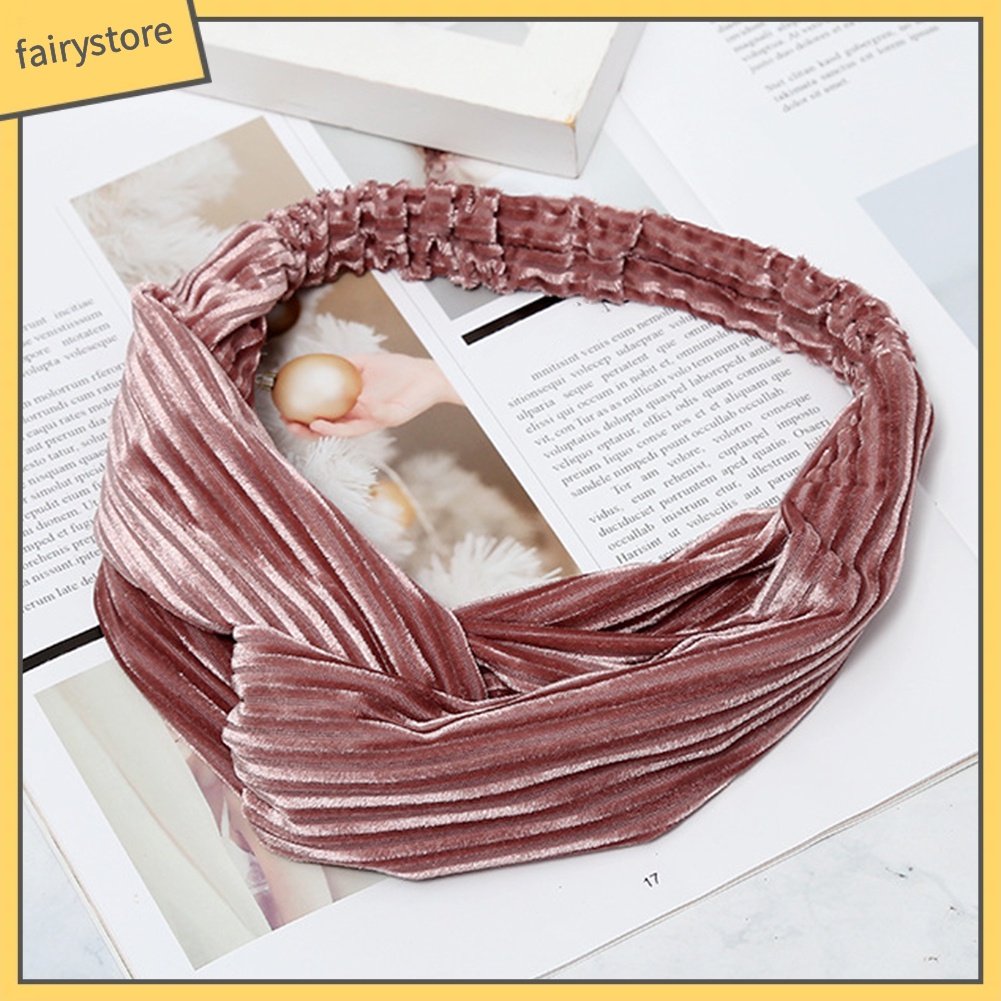 Băng Đô Nhung Thắt Nút Chéo Màu Trơn Dùng Rửa Mặt Trang Điểm Cho Nữ