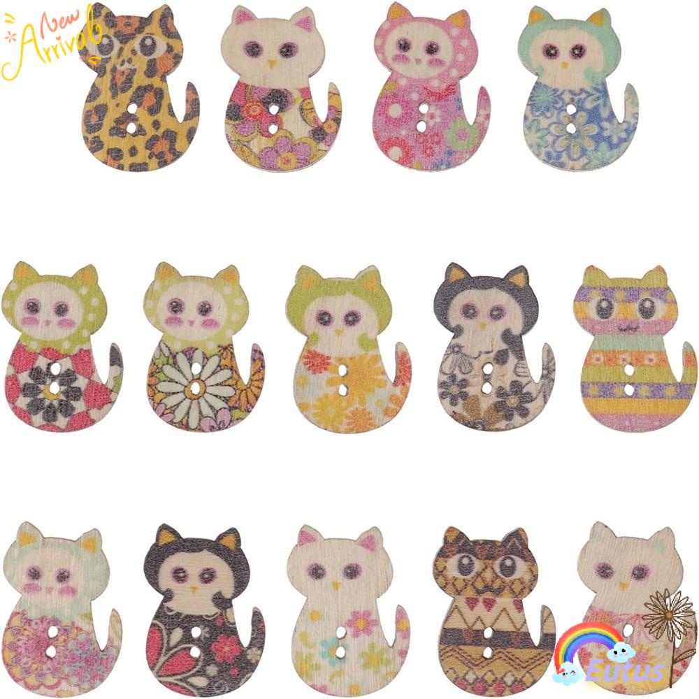 Nút Gỗ 2 Lỗ Hình Mèo Nhiều Màu Sắc Dùng May Vá Diy