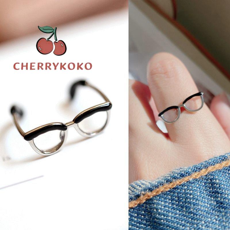 🍒🍒CHERRYKOKO Nhẫn Đeo Tay Mặt Hình Mắt Kính Dễ Thương Thời Trang Nhật Hàn