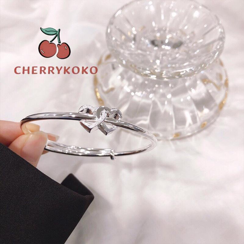 🍒🍒CHERRYKOKO Vòng đeo tay mạ bạc mặt trái tim đôi thời trang dành cho nữ Vòng Tay Mạ Bạc Hình Trái Tim Đôi Thời Trang Cho Nữ