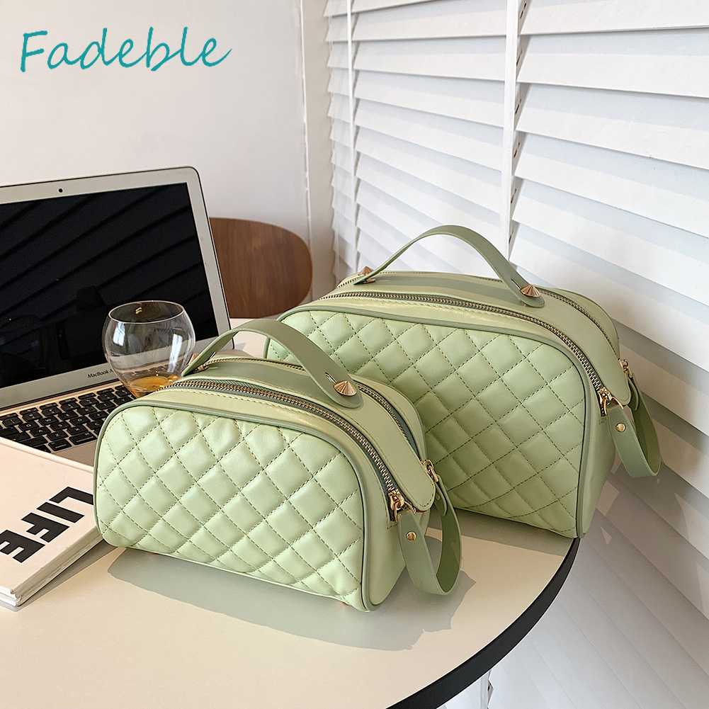 Túi Đựng Mỹ Phẩm Da PU Có Khóa Kéo Họa Tiết Kim Cương Sang Trọng Cho Nữ