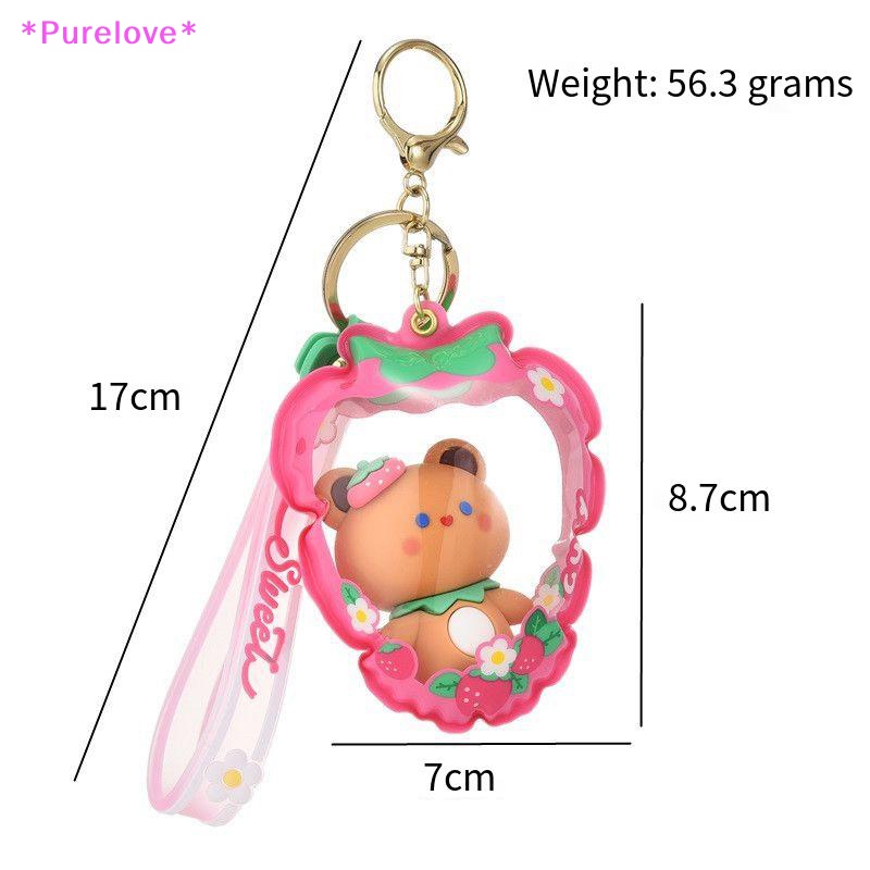 Móc Khóa Bơm Hơi Hình Thỏ Trắng Và Dâu Tây Dễ Thương Mới