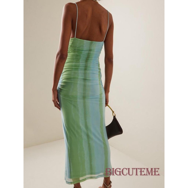 Đầm Dài Hai Dây Màu Sắc Tương Phản Thời Trang Mùa Hè Dành Cho Nữ