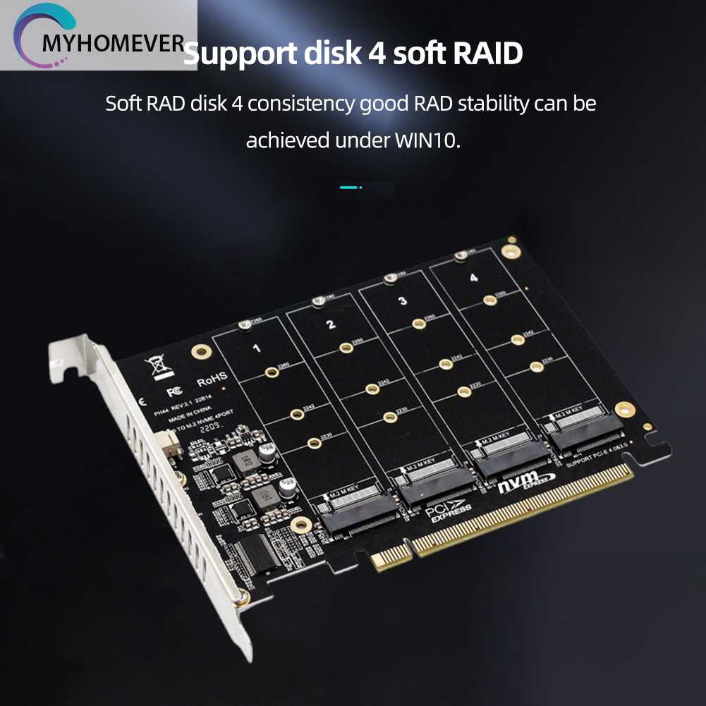 Bộ ChuyểN ĐổI Ổ CứNg 4 CổNg M.2 NVME SSD Sang PCIE X16, Hỗ Trợ 2230 / 2242 / 2260 / 2280