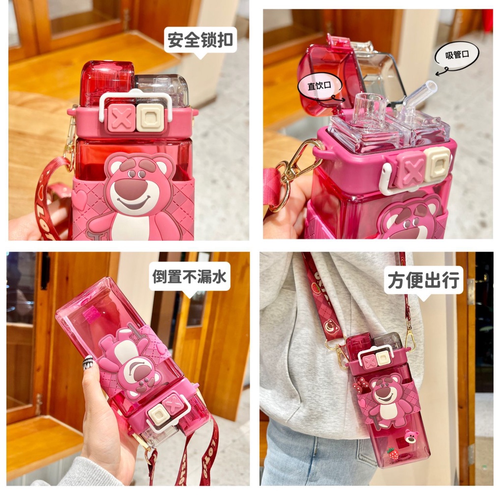 Bình Nước 520ml Sanrio Kèm Ống Hút Họa Tiết Hoạt Hình Dễ Thương