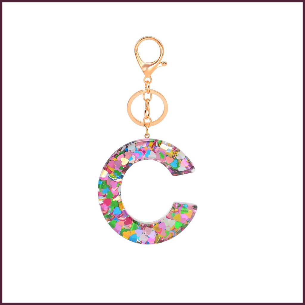 Móc Khóa Đính Kim Sa Hình Trái Tim In Chữ Bằng Nhựa resin Nhỏ Gọn Bền Bỉ Thời Trang unisex Hàng Ngày