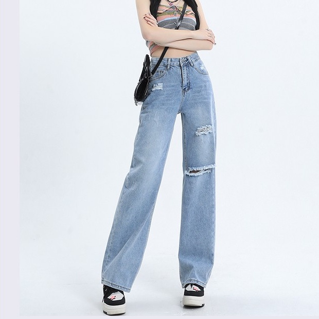 Quần Jeans Nữ Dài Lưng Cao Ống Rộng Thời Trang Hàn Quốc