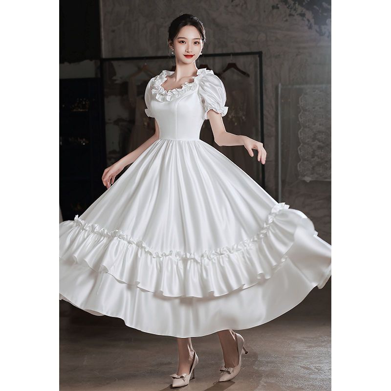 Đầm Cưới Tay Ngắn Màu Trắng Đơn Giản Thời Trang Cho Cô Dâu