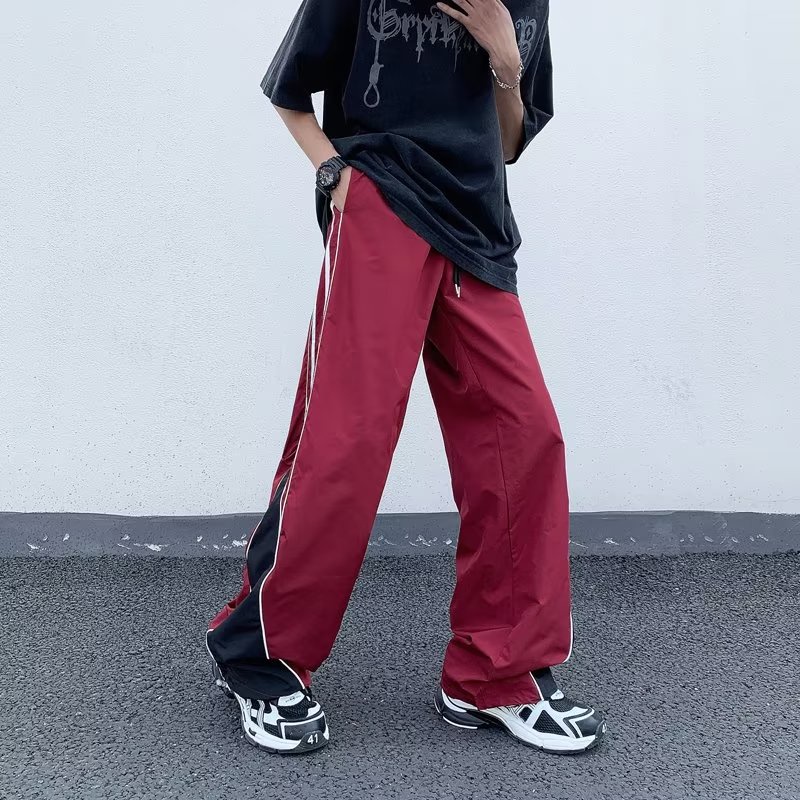 Quần Dài Thể Thao Thêu Họa Tiết Màu Sắc Tương Phản Phong Cách Đường Phố Cho Nam