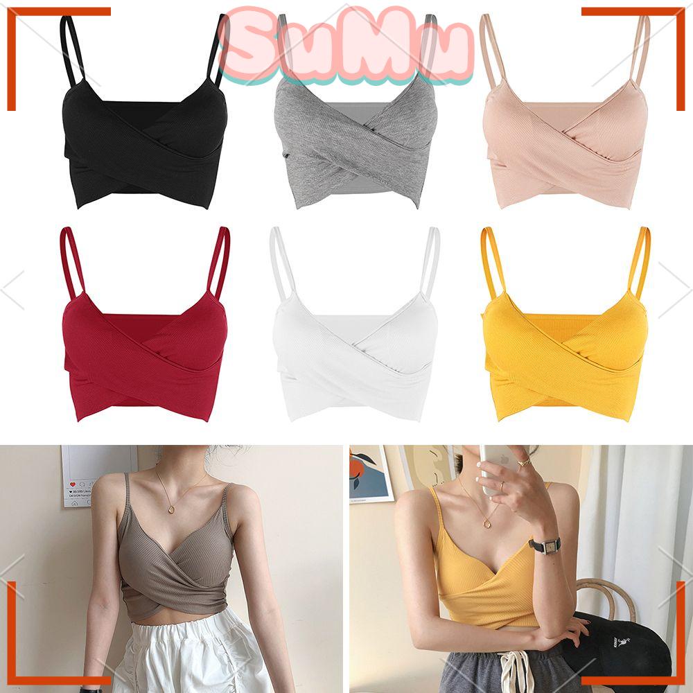 Áo Sát Nách Cổ Chữ V Có Đệm Ngực Xếp Ly Ôm Dáng Cho Nữ