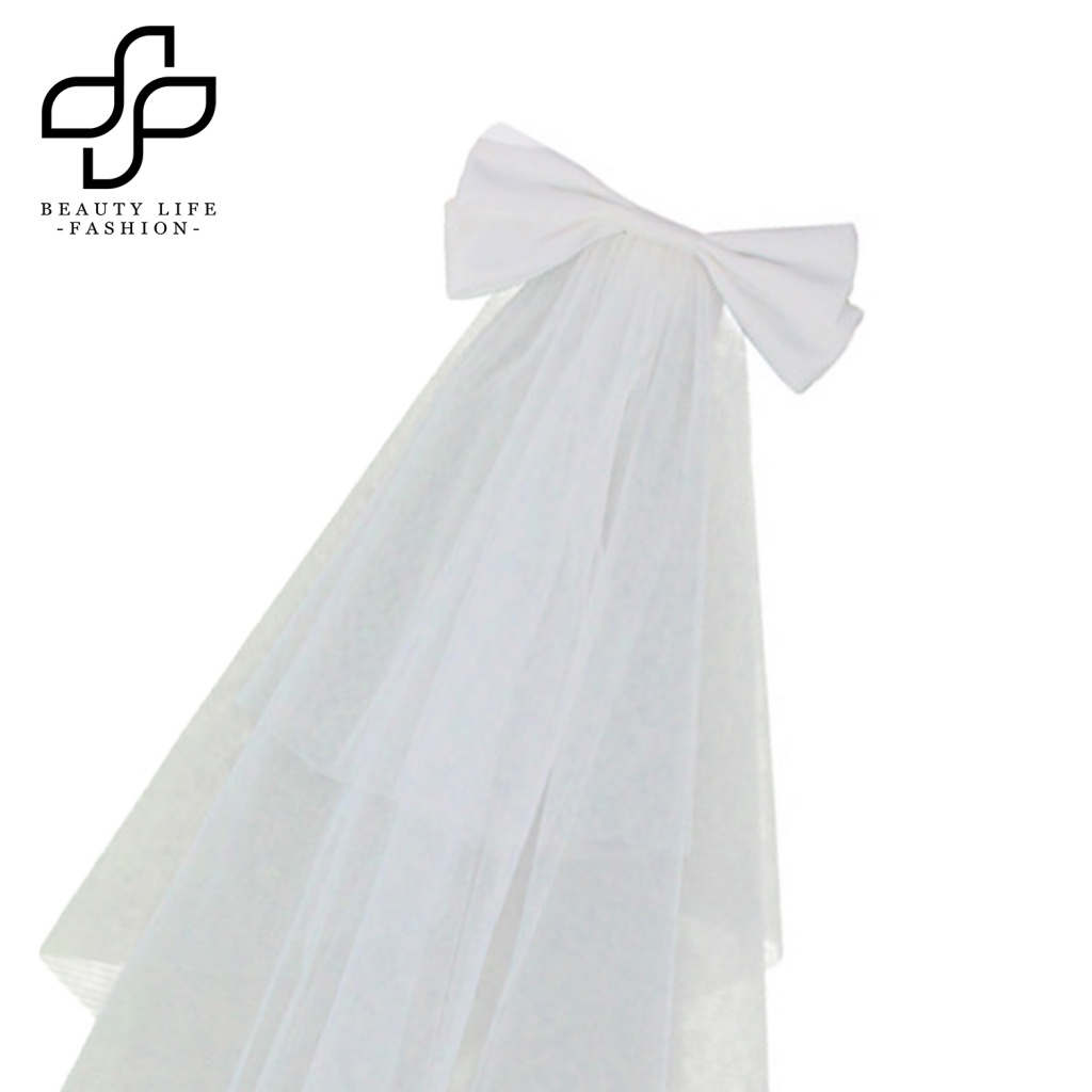 Mạng Che Mặt Đính Nơ Lưới Hai Lớp Màu Trắng Phong Cách Retro Dành Cho Cô Dâu Chụp Ảnh