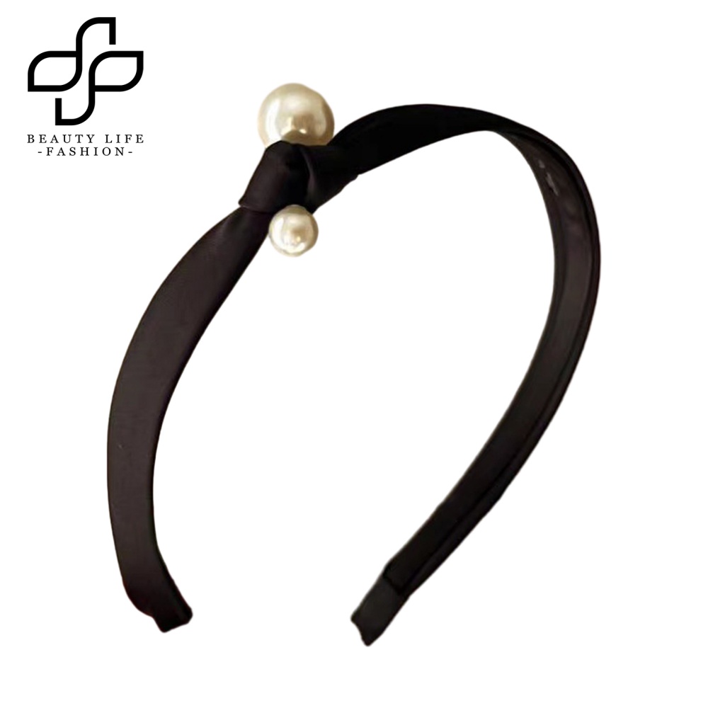 Băng Đô Vải Satin Thắt Nút Đính Ngọc Trai Nhân Tạo Chống Trượt Thời Trang Vintage