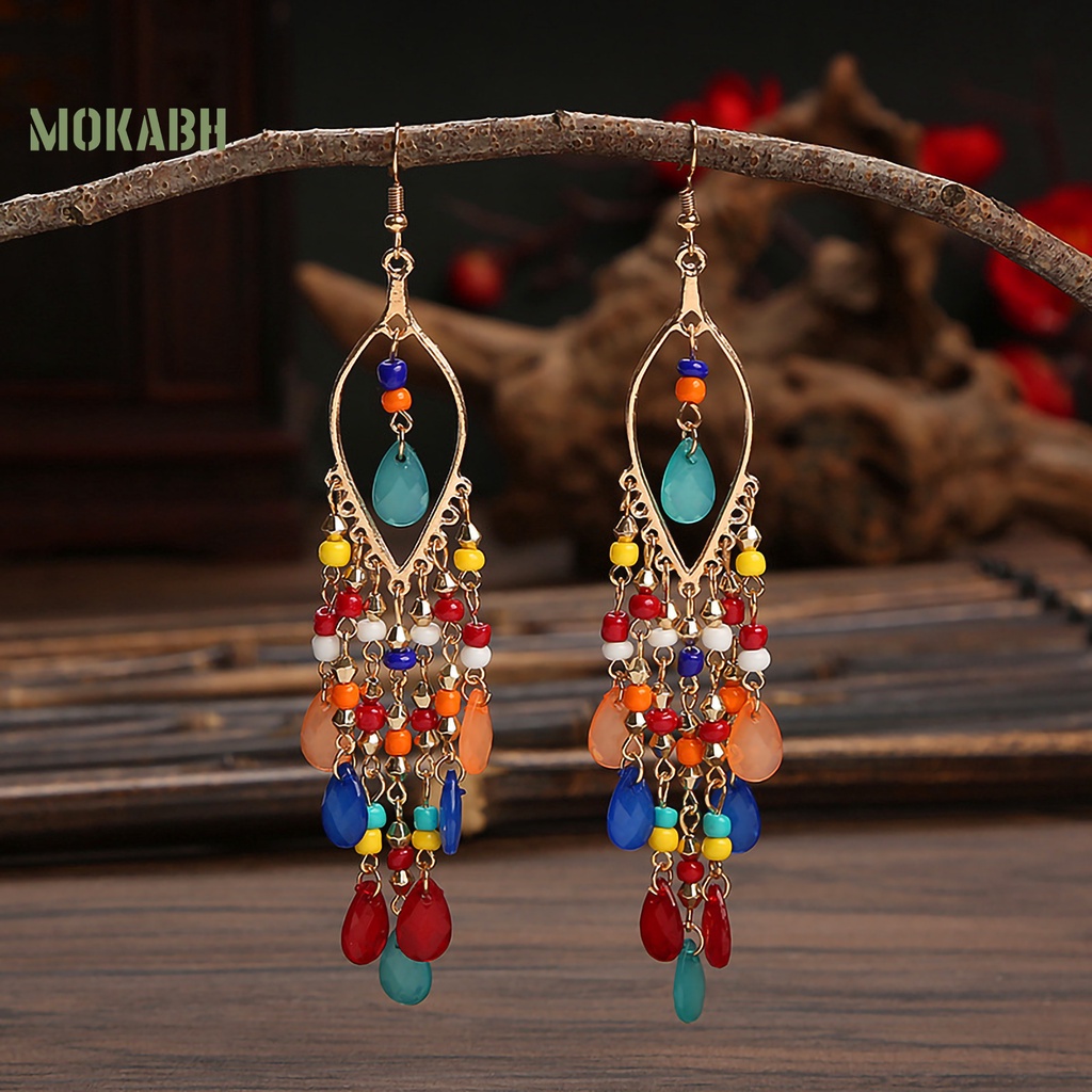 1 Đôi Bông Tai Dạng Móc Tua Rua Nhiều Màu Sắc Phong Cách Bohemian