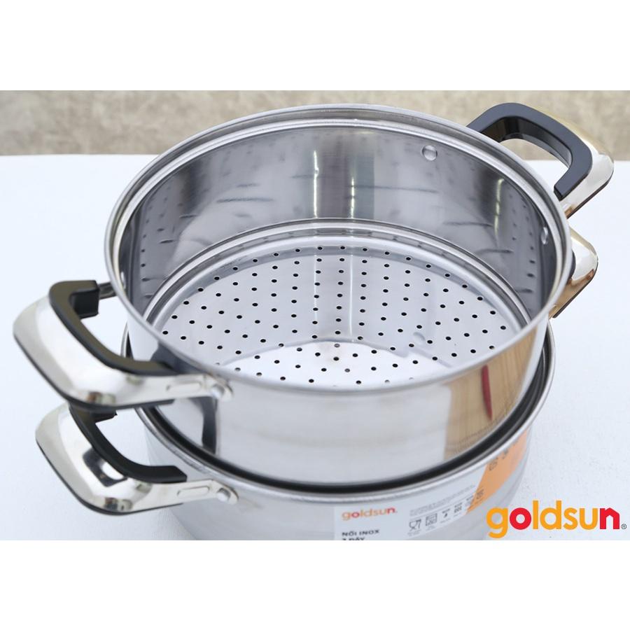 Bộ nồi GE05 - 2303SG* inox 3 lớp đáy từ kèm xửng hấp vung kính