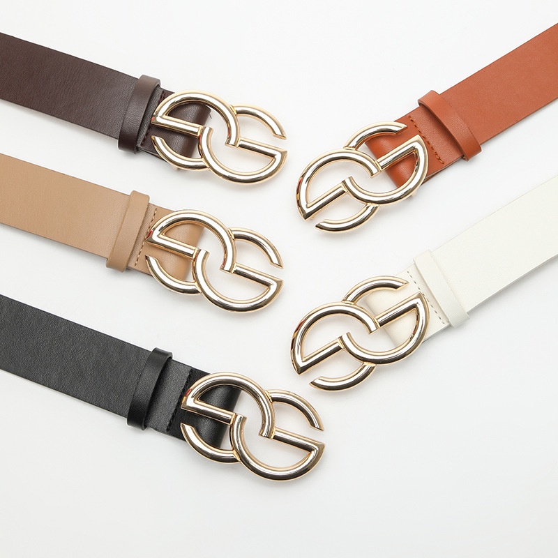 Thắt Lưng Denim Khóa Kim Loại Chữ G Đôi Thời Trang Giản Dị Mới Cho Nữ