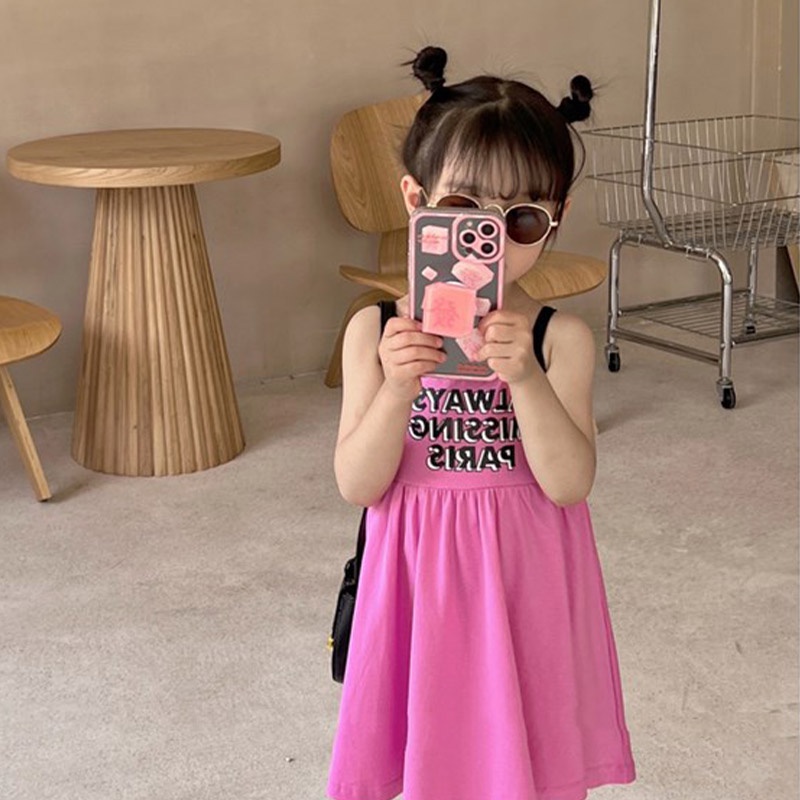 Đầm Yếm In Chữ Thời Trang Hàn Quốc Xinh Xắn Cho Bé Gái