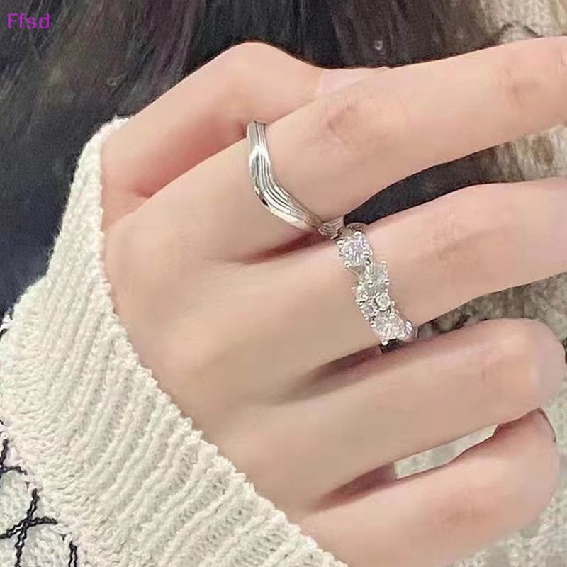 {Ffsd} Nhẫn Cặp Đôi Đính Đá Zircon Pha Lê Dạng Mở Có Thể Điều Chỉnh Làm Quà Tặng Trang Sức Cưới / Đính Hôn
