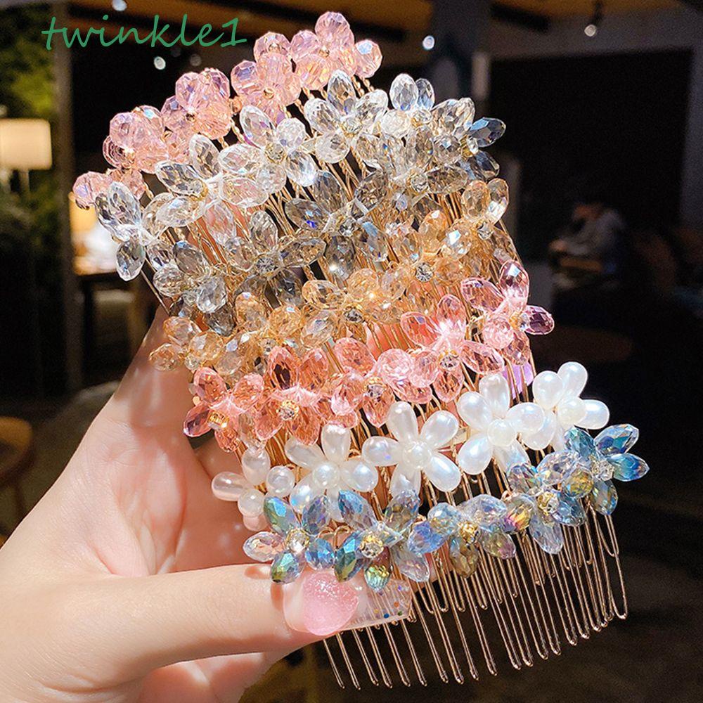 Lược Cài Tóc Kim Loại Trong Suốt Đính Hoa Lấp Lánh Dễ Thương Cho Bé Gái|Phụ Kiện Dây Buộc Tóc Xinh Xắn Thời Trang
