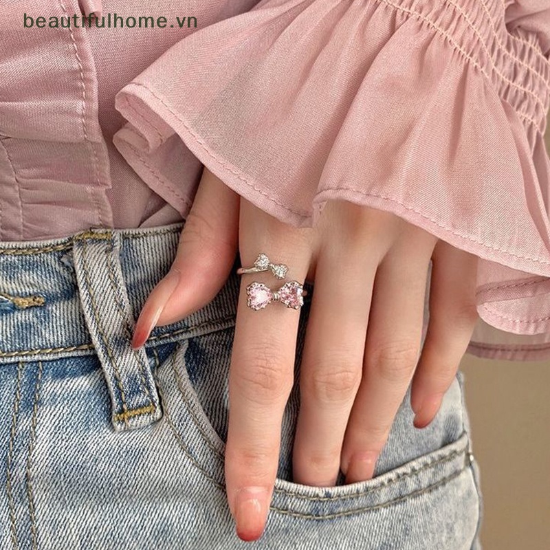 [beautifulhome] Nhẫn Hở Hình Nơ Màu Hồng Tinh Xảo Thời Trang Hàn Quốc Đơn Giản Cá Tính Có Thể Điều Chỉnh Làm Đẹp Cho Nữ [beauty]
