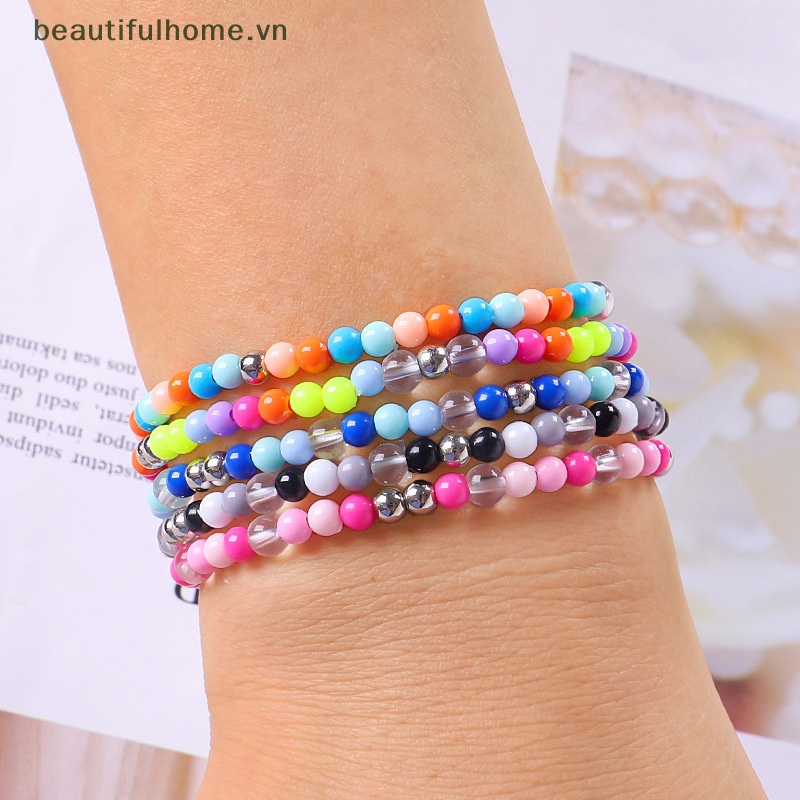 Bộ 3 Vòng Tay Dây Bện Xỏ Hạt Nhiều Màu Phong Cách Bohemian Thời Trang