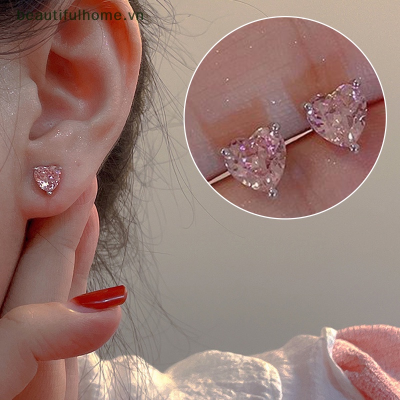 Set 1 / 2 Đôi Bông Tai Đính Đá Zircon Hồng Hình Giọt Nước Thanh Lịch Cho Nữ