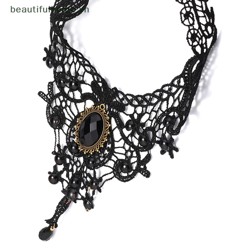 Vòng Cổ Choker Ren Đính Hạt Đá Quý Màu Đen Phong Cách Gothic Quyến Rũ Làm Quà Tặng Đẹp Cho Phụ Nữ [beauty]