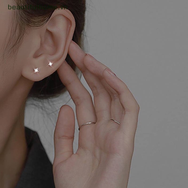 [beautifulhome] Bông Tai Ngôi Sao Bốn Cánh Màu Bạc Đơn Giản Siêu Cổ Tích Làm Quà Tặng Bán Chạy [beauty]