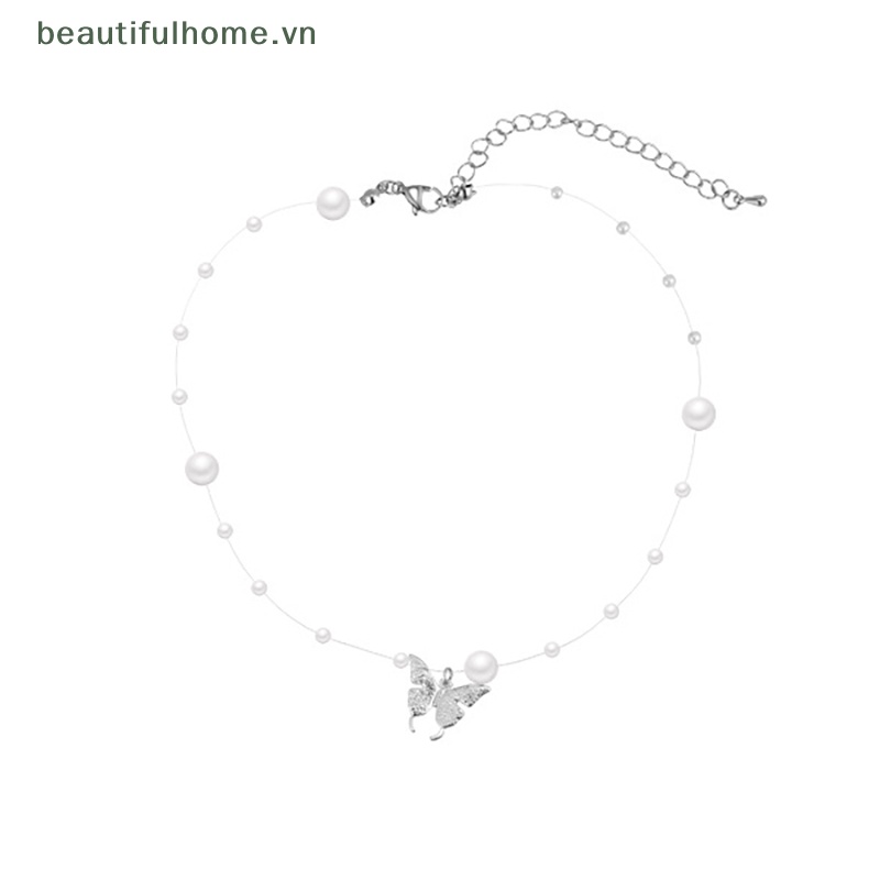 [beautifulhome] Vòng cổ Kim Loại Dạng Xoắn Đính Ngọc Trai Và Bướm Thời Trang Cho Nữ [beauty]